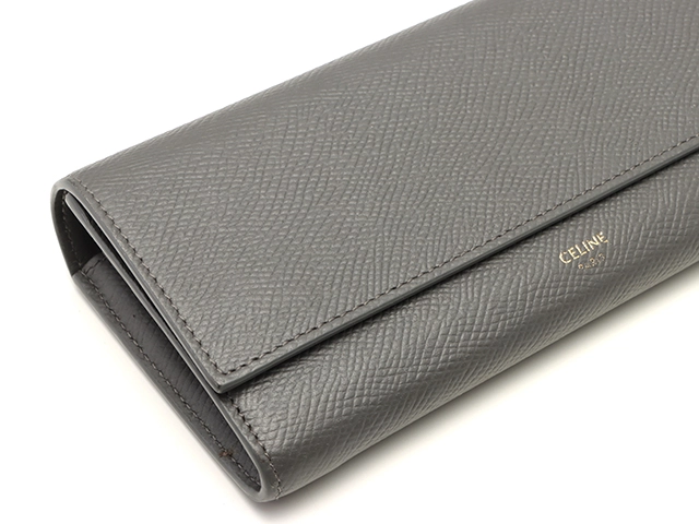 CELINE　セリーヌ　ロングフラップウォレット　二つ折り長財布　グレー　レザー　2148103898327【208】