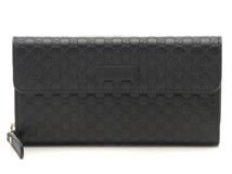 GUCCI　グッチ　マイクロ グッチシマ　ラウンドファスナー　長財布　レザー　レディース　シマ　ブラック　カーフ　449364　2148103898334【208】