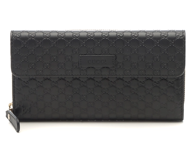 GUCCI マイクログッチシマ ラウンドファスナー長財布 レザー ブラック