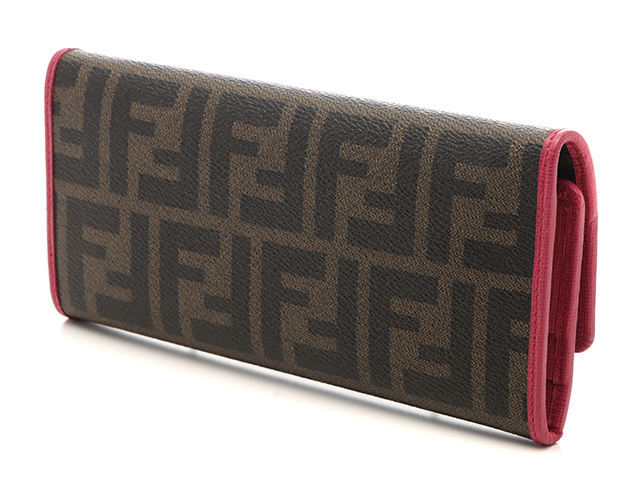 新品同様‼️ フェンディ　FENDI 財布　三つ折り　折り財布　ズッカ柄 FENDI フェンディ ズッカ三つ折り長財布 ブラウン/ピンク PVC/レザー