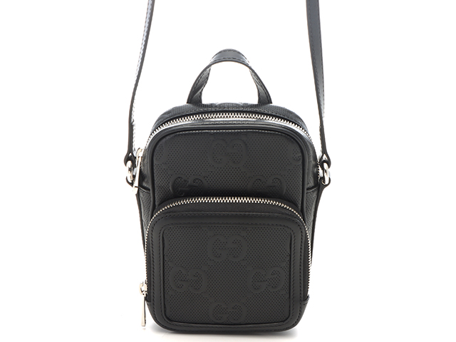 GUCCI グッチ GGエンボス ショルダーバッグ ブラック レザー 658553