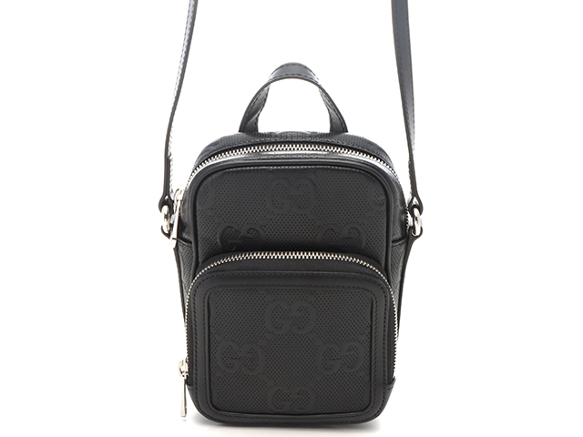 GUCCI グッチ GGエンボス ショルダーバッグ ブラック レザー