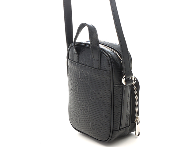 GUCCI グッチ GGエンボス ショルダーバッグ ブラック レザー