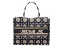 Dior　ディオール　カナージュ　ブックトート　ミディアム　ネイビー　キャンバス　【471】IK
