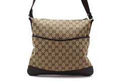 GUCCI グッチ GGパンチングショルダーバッグ 145857 ダークブラウン/ベージュ キャンバス/レザー 【460】2148103899041