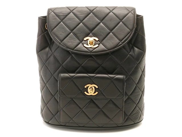 CHANELリュック　ラムスキン CHANEL シャネル リュックサック ブラック ゴールド金具