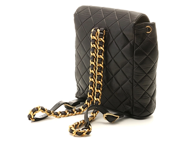 CHANEL　シャネル　リュックサック　ブラック　ゴールド金具　ラムスキン　ストラップ短め【471】L