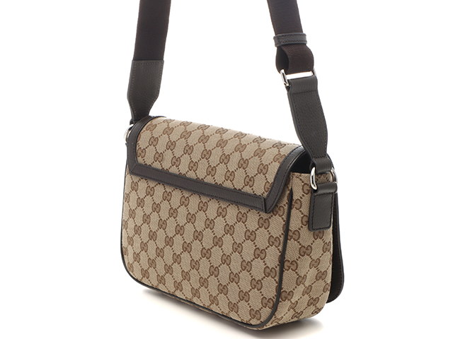 GUCCI ショルダーバッグ レザー キャンバス メッセンジャー GG ロゴ 茶 GUCCI グッチ GGメッセンジャーバッグ ショルダーバッグ ダーク
