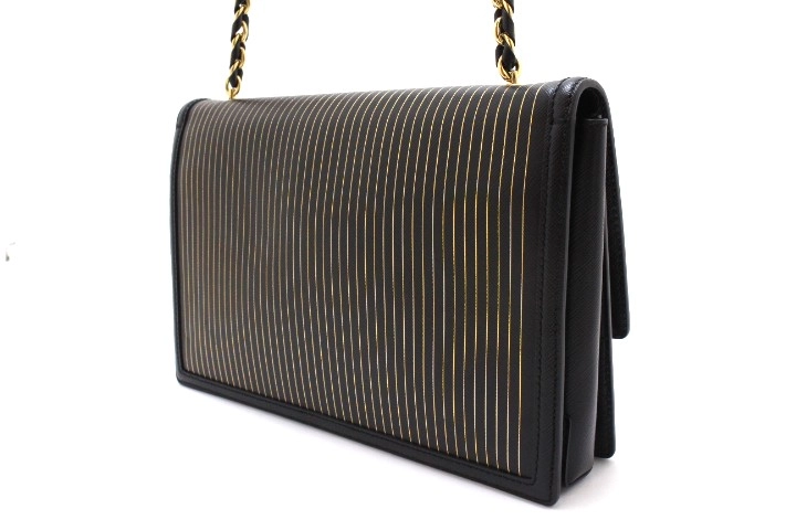 Salvatore Ferragamo フェラガモ ヴァラリボン チェーンショルダーバッグ AU-21/F987  ブラック/ゴールド レザー 【431】