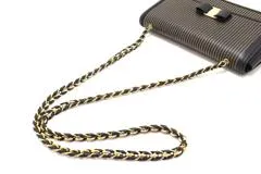 Salvatore Ferragamo フェラガモ ヴァラリボン チェーンショルダーバッグ AU-21/F987  ブラック/ゴールド レザー 【431】