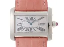Cartier カルティエ レディース クォーツ ミニタンクディヴァン W6301455 ピンクシェル文字盤 SS/クロコ革【472】HK
