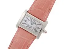 Cartier カルティエ レディース クォーツ ミニタンクディヴァン W6301455 ピンクシェル文字盤 SS/クロコ革【472】HK