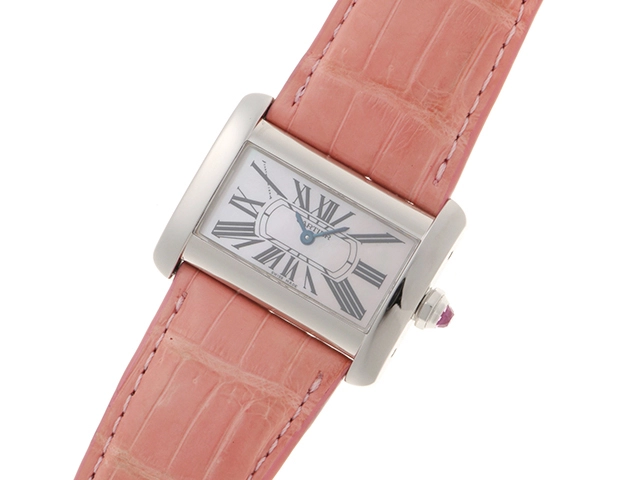 Cartier カルティエ レディース クォーツ ミニタンクディヴァン W6301455 ピンクシェル文字盤 SS/クロコ革【472】HK