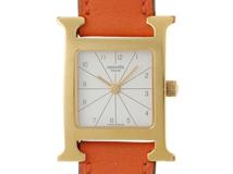 HERMES エルメス 時計 Hウォッチ ラムシス HH1.201 シルバー文字盤 GP/レザー（オレンジ） レディース クオーツ