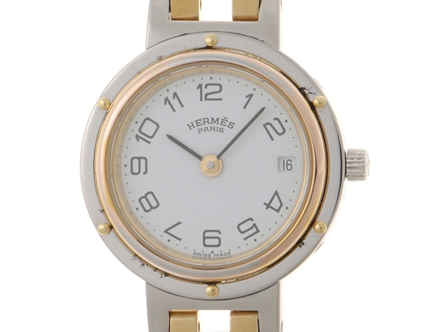 【HERMES】✨極美品✨ クリッパー レディース腕時計 コンビ ホワイト HERMES】エルメス 時計 'クリッパー' コンビモデル ホワイト 極