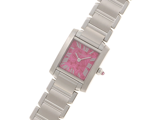 Cartier カルティエ タンクフランセーズSM W51030Q3 2006年クリスマス限定モデル ステンレススチール ラズベリー文字盤 クォーツ レデイーズ 腕時計 C