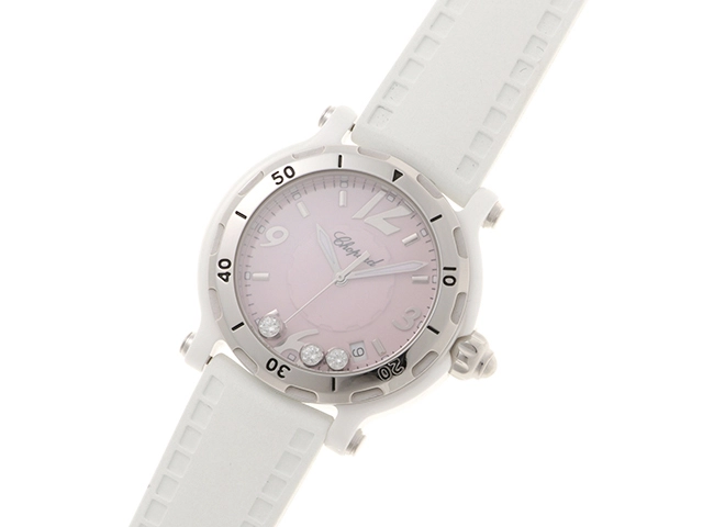 Chopard ショパール ハッピースポーツ ハッピーセラミック 28/8507 セラミック/ステンレススチール ラバーベルト ピンクムービング3Pダイヤモンド文字盤 クォーツ 300本限定 【460】2148103902253
