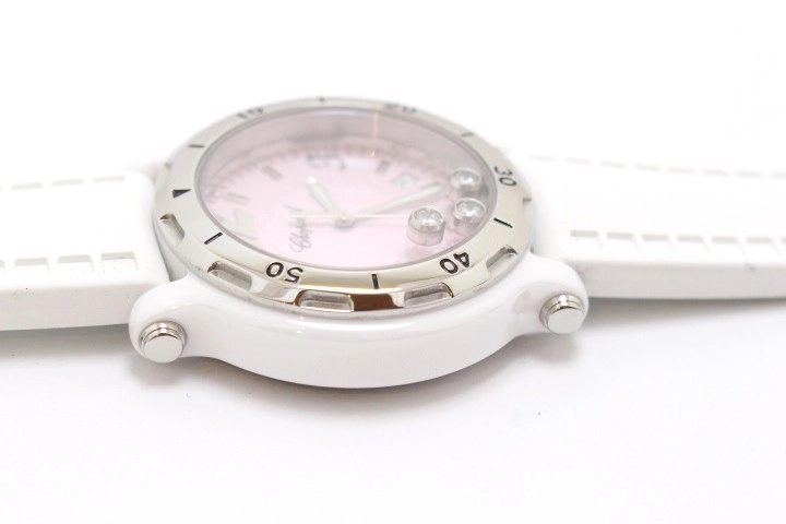 Chopard ショパール ハッピースポーツ ハッピーセラミック 28/8507 セラミック/ステンレススチール ラバーベルト ピンクムービング3Pダイヤモンド文字盤 クォーツ 300本限定 【460】2148103902253
