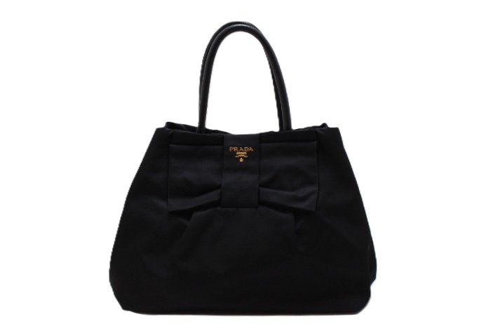 PRADA プラダ　リボン付きトートナイロンバッグ PRADA プラダ リボントートバッグ ブラック ナイロン/レザー