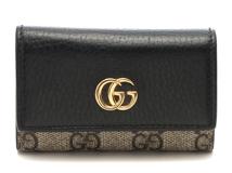 GUCCI　グッチ　ダブルＧバイカラーキーケース　6連　ベージュ/ブラック　レザー　456118　2148103903861　【205】