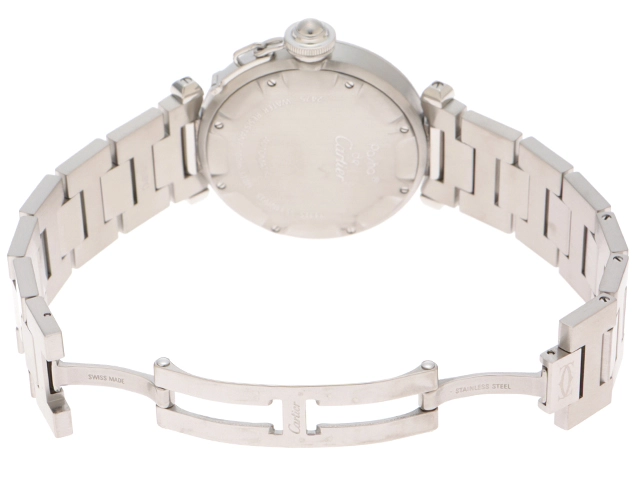 Cartier　カルティエ　パシャＣ　ビッグデイト　W31044M7　ホワイト文字盤　ステンレス　男性用自動巻時計【473】