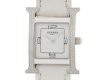 HERMES エルメス 時計 Hウォッチ HH1.232 ホワイト 純正ダイヤベゼル ステンレススチール×レザー レディース クオーツ