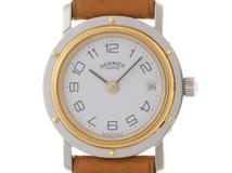 HERMES　エルメス　クリッパー　GP/SS/革　ホワイト文字盤　クオーツ　レディース時計　2148103904103【207】