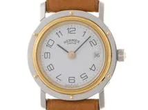 HERMES エルメス クリッパー GP/SS/革 ホワイト文字盤 クオーツ