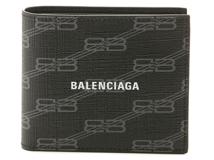 BALENCIAGA　シグネチャー　スクエア　フォールドウォレット　二つ折り札入れ　594549　ブラック／グレー　PVC　2148103905056　【205】
