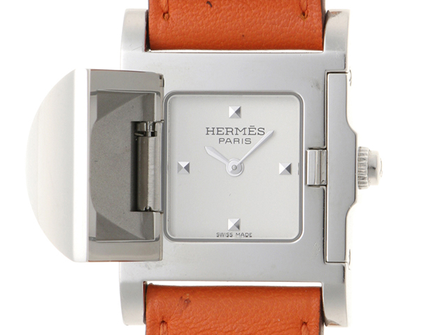 HERMES エルメス メドール ME3.210 SS/レザー シルバー クォーツ  