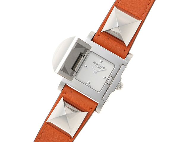HERMES エルメス メドール ME3.210 SS/レザー シルバー クォーツ  