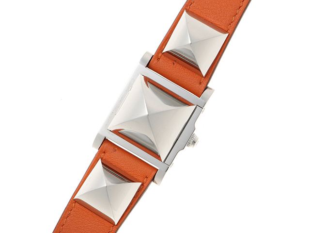 HERMES エルメス メドール ME3.210 SS/レザー シルバー クォーツ  