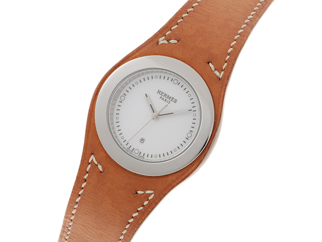 HERMES(エルメス) 腕時計■美品 アーネ HA3.710 レディース 革ベルト/□E 白 ☆箱・保証書付きHERMESエルメス アーネ HA1.710