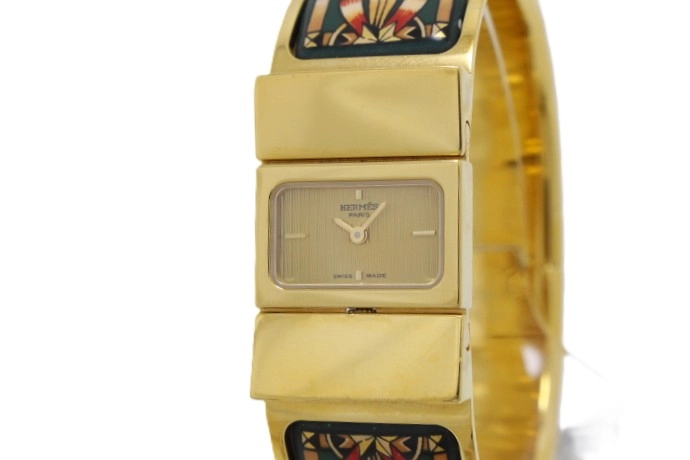 HERMES エルメス ロケ バングルウォッチ LO1.201 GP/七宝 ゴールド文字