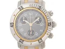 HERMES エルメス クリッパークロノ コンビ GP/SS CL2.320 グレー文字盤