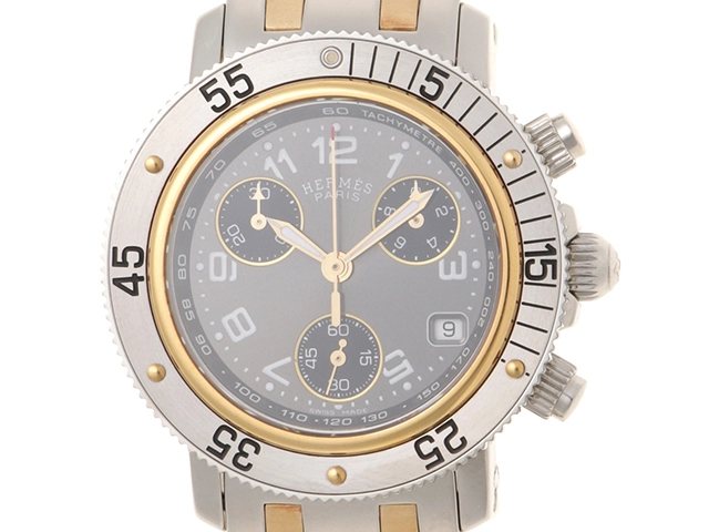 HERMES エルメス クリッパークロノ コンビ GP/SS CL2.320 グレー