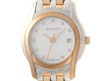 GUCCI　グッチ　Gクラス　5500L　シェル文字盤　11Pダイヤモンド　ステンレススチール/GP　　クオーツ　レディース時計　2148103906350【207】