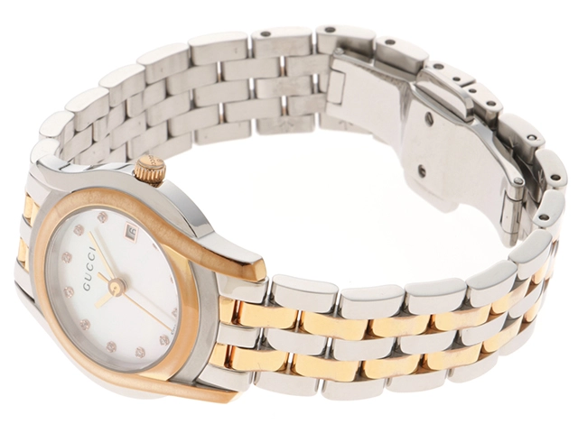 GUCCI　グッチ　Gクラス　5500L　シェル文字盤　11Pダイヤモンド　ステンレススチール/GP　　クオーツ　レディース時計　2148103906350【207】