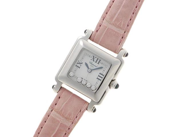Chopard ショパール 腕時計 ハッピースポーツ スクエア 27/88922-23 ステンレススティール/クロコダイルベルト ホワイト文字盤【472】TS