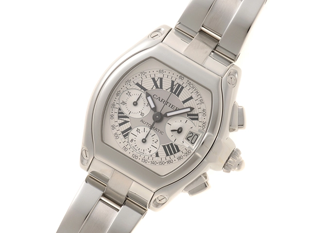 Cartier　カルティエ　ロードスター　クロノ　W62019X6　ステンレススチール　ホワイト文字盤　自動巻き　メンズ　腕時計　K
