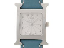HERMES エルメス 時計 Hウォッチ HH1.210 シルバー文字盤 ステンレススチール×レザー（ブルー） レディース クオーツ