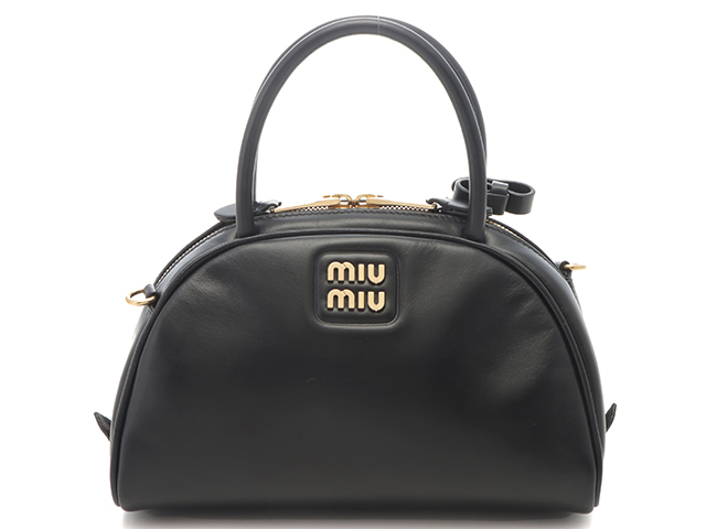 miumiu バック ブラック レギュラーサイズ MIUMIU ミュウミュウ 2wayバッグ ブラック レザー 5BB157【472】YY の