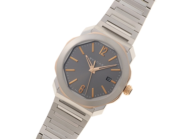 BVLGARI ブルガリ メンズ 自動巻き オクト OCP41SG グレー文字盤 PG/SS【472】HK