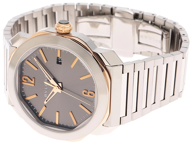 BVLGARI ブルガリ メンズ 自動巻き オクト OCP41SG グレー文字盤 PG/SS【472】HK