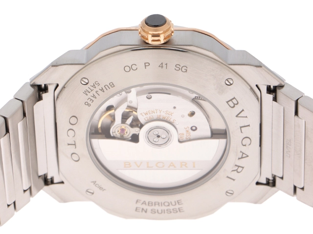 BVLGARI ブルガリ メンズ 自動巻き オクト OCP41SG グレー文字盤 PG/SS【472】HK