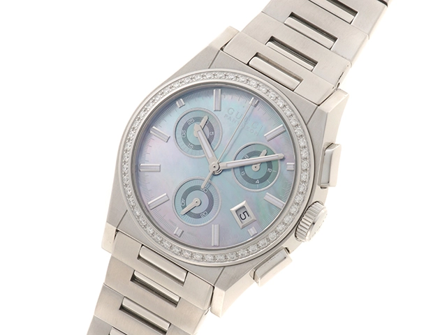 GUCCI　グッチ　パンテオン　クロノグラフ　ダイヤベゼル　115.4　ステンレス　女性用クオーツ時計【473】