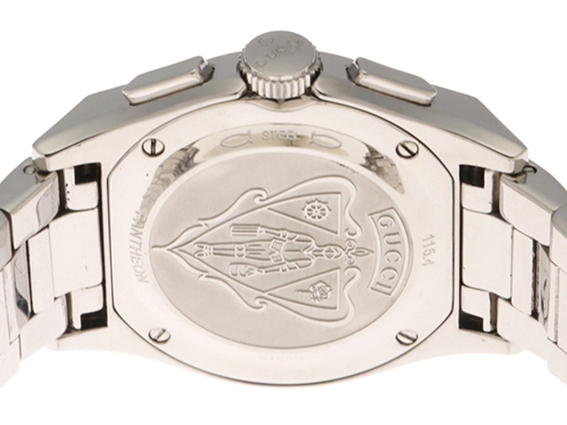 GUCCI　グッチ　パンテオン　クロノグラフ　ダイヤベゼル　115.4　ステンレス　女性用クオーツ時計【473】