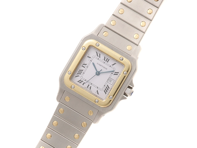 永久保証書付 Cartier カルティエ 腕時計 サントス ガルべLM 81036288 ホワイト文字盤 K18イエローゴールド/スティール 自動巻き【472】SJ