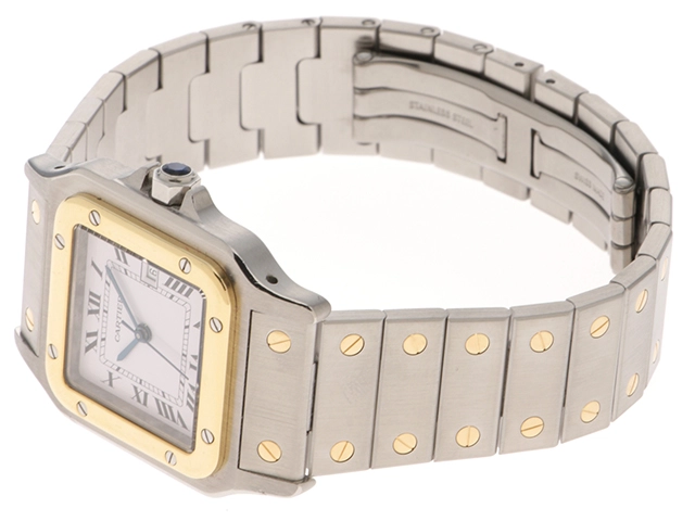 永久保証書付 Cartier カルティエ 腕時計 サントス ガルべLM 81036288 ホワイト文字盤 K18イエローゴールド/スティール 自動巻き【472】SJ