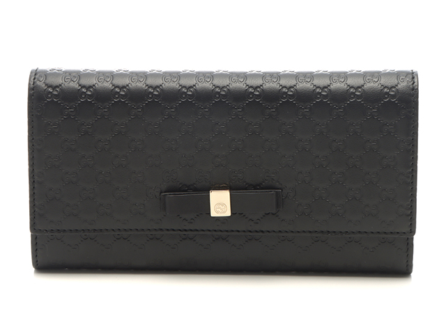o96　GUCCI　グッチ　シマレザー　ブラック　長財布　リボン GUCCI グッチ グッチシマ リボン 長財布 388679 ブラック レザー